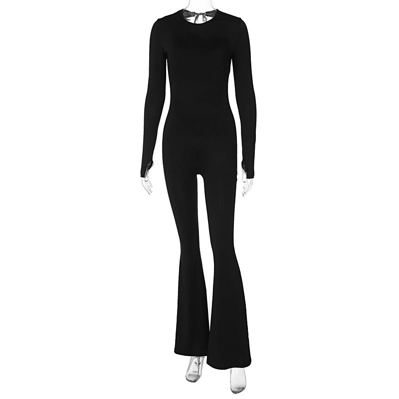 Dame Elegant Langærmet Jumpsuit med flot udskåret ben Stilla
