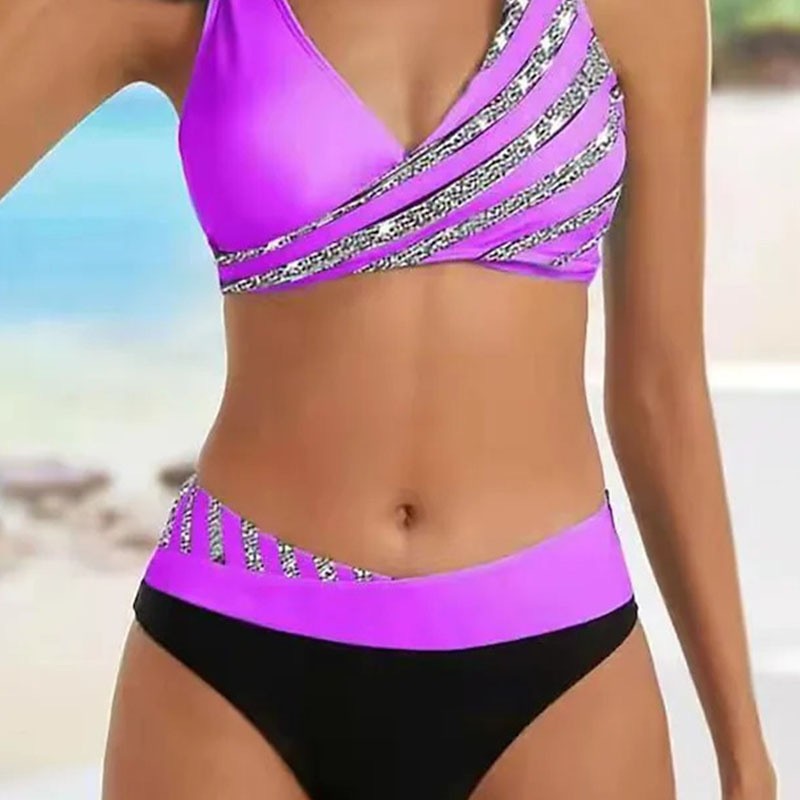 Dame stribet højt skåret bikini-sæt Stilla 1750839761