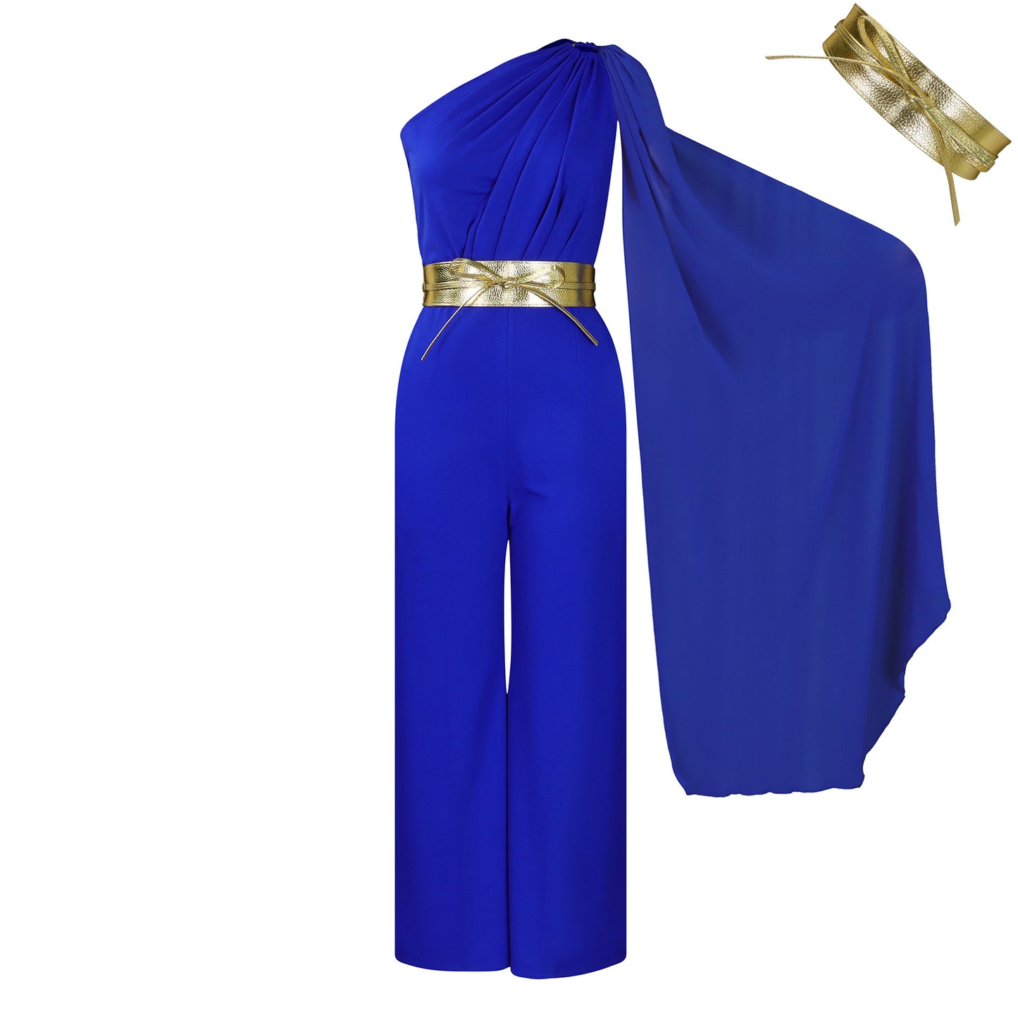 Dame elegant jumpsuit med asymmetrisk snit og glamorøs talje bælte Stilla