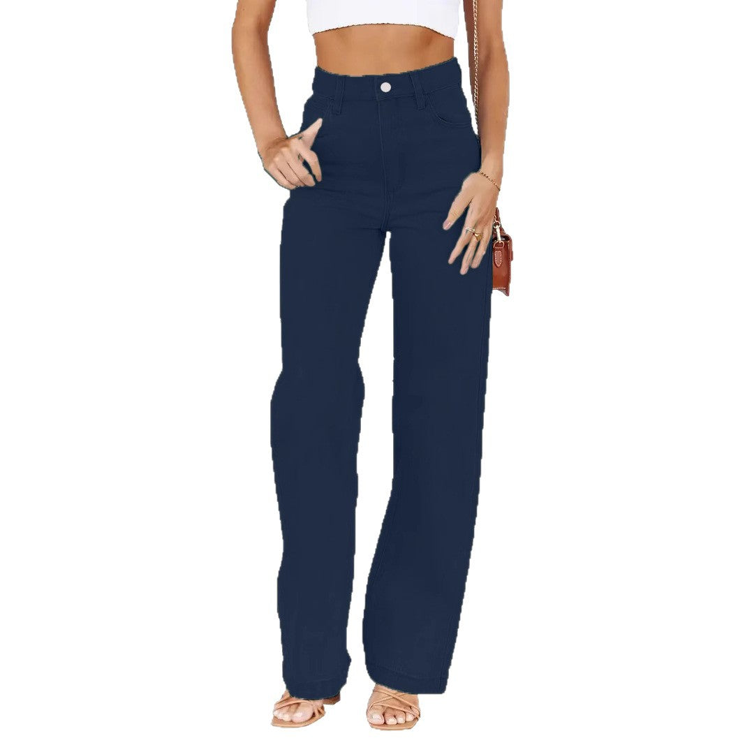 Dame afslappede højtaljede jeans med vidde ben og dekorativ knapåbning Stilla