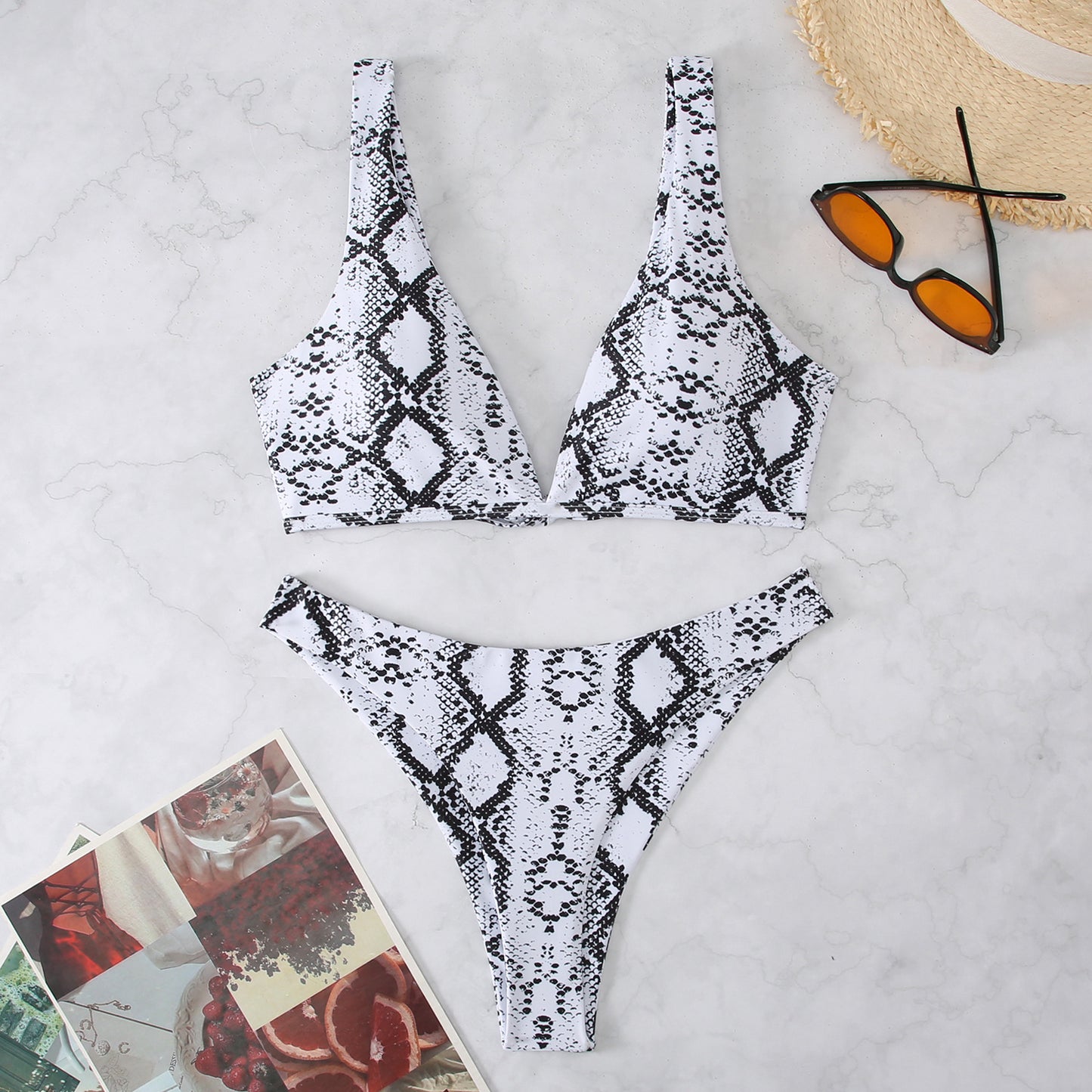 Dame Snake Print Bikini Sæt med moderne højskåret design Stilla
