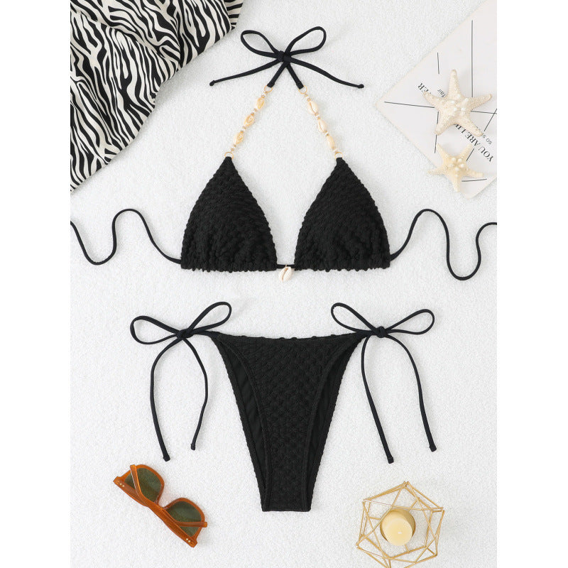 Dame Triangel-Bikini med fint hækle-design og justerbare stropper Stilla