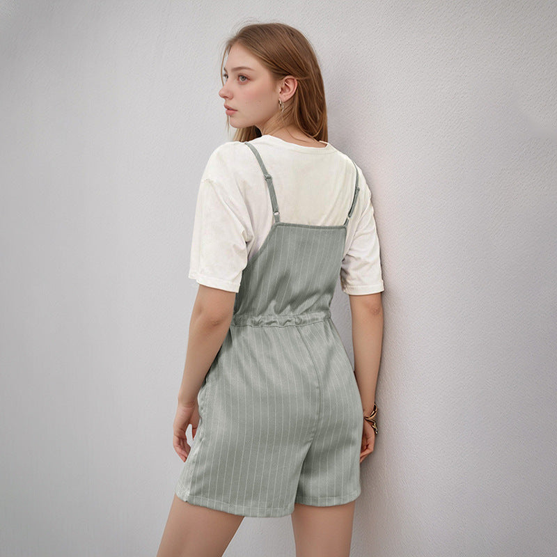 Dame jumpsuit med smart stribet look og justerbar talje snor Stilla