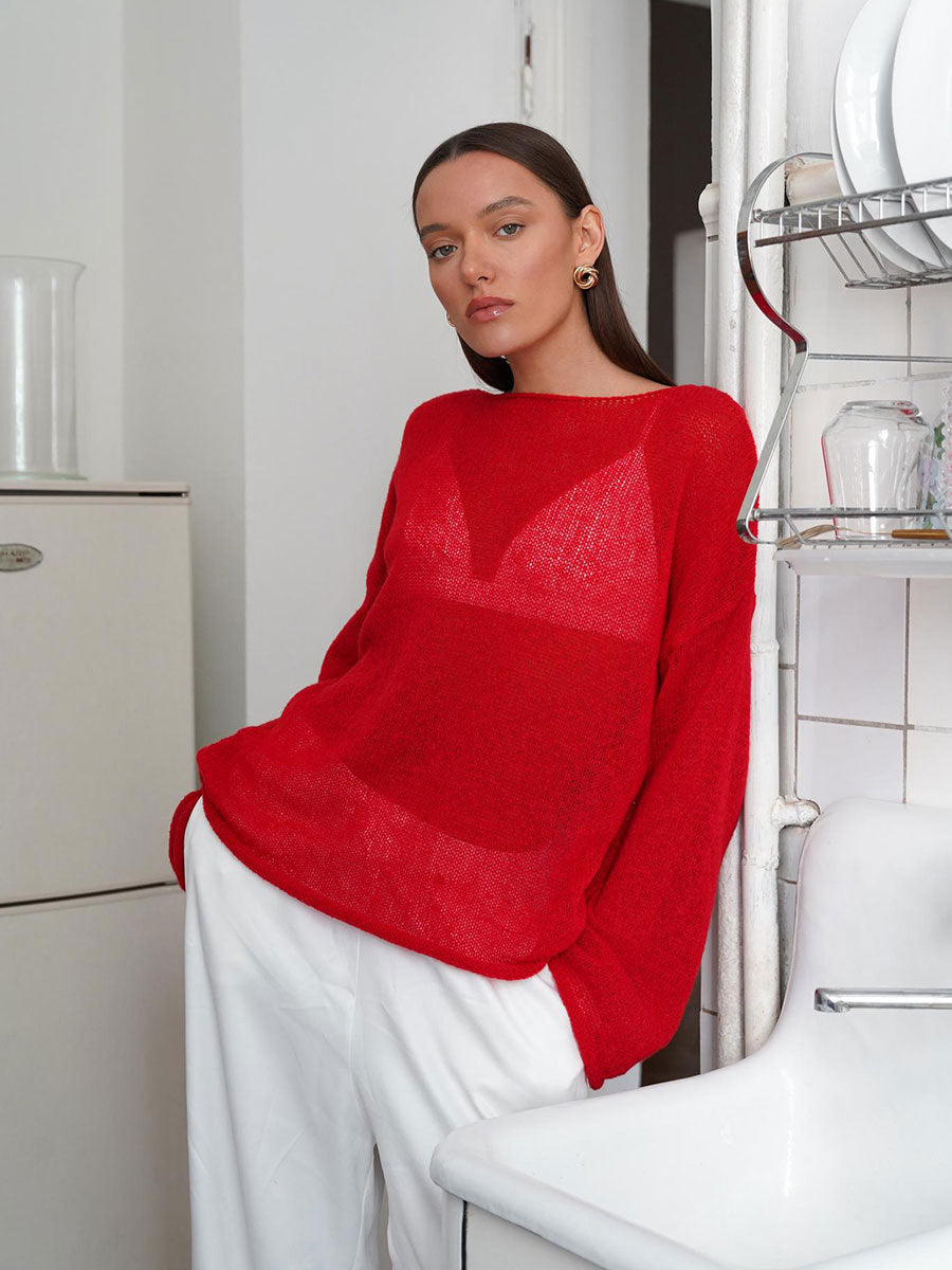 Dame afslappet longsleeve pullover i fin strik kvalitet Stilla