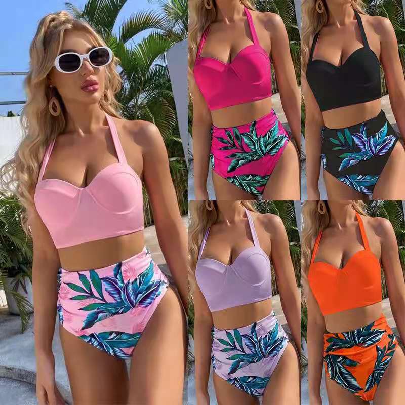 Dame Højskåret Bikini med stilfuldt top og elegant rynkning Stilla