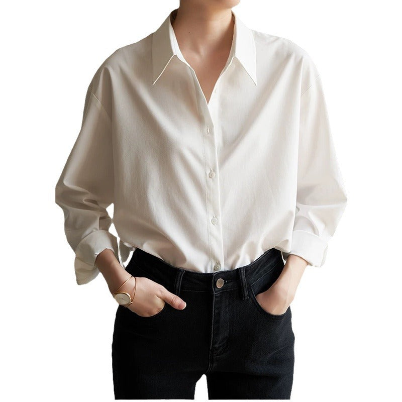 Dame elegant bluse med klassisk krave og løs pasform Stilla