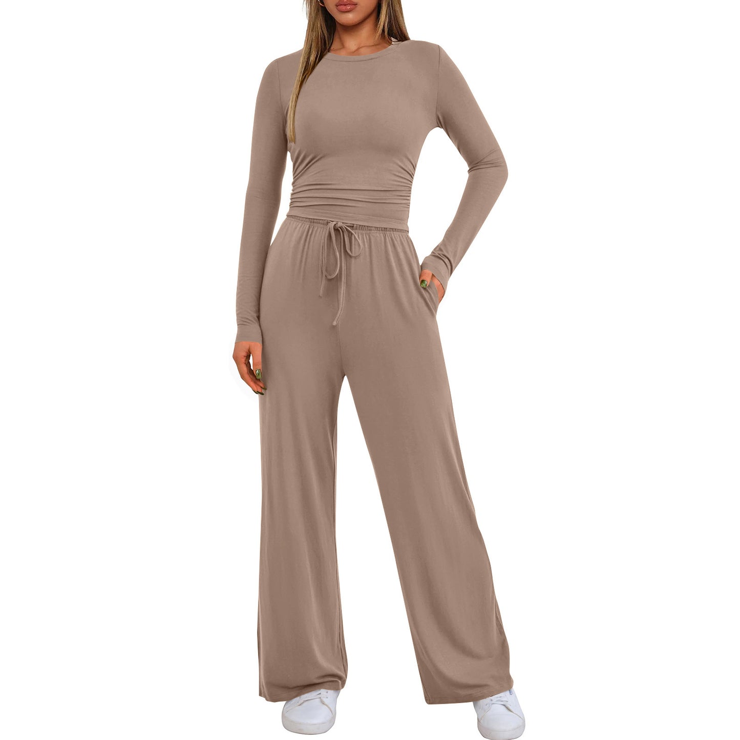 Dame behagelig jumpsuit med lange ærmer og elastisk talje Stilla