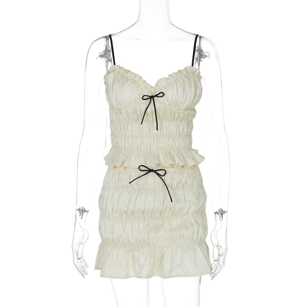 Dame afslappet rynkesæt bestående af crop-top og mini-nederdel Stilla