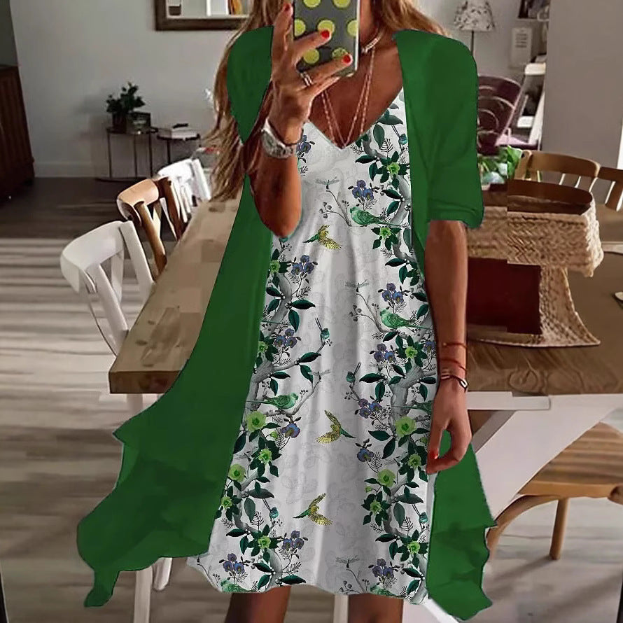 Dame sommerkjole med blomsterdesign og smart cardigan Stilla