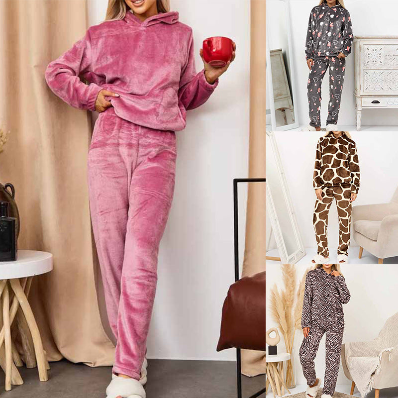 Dame Fleece-Lounge-dragter med hjerteprint og hætte Stilla