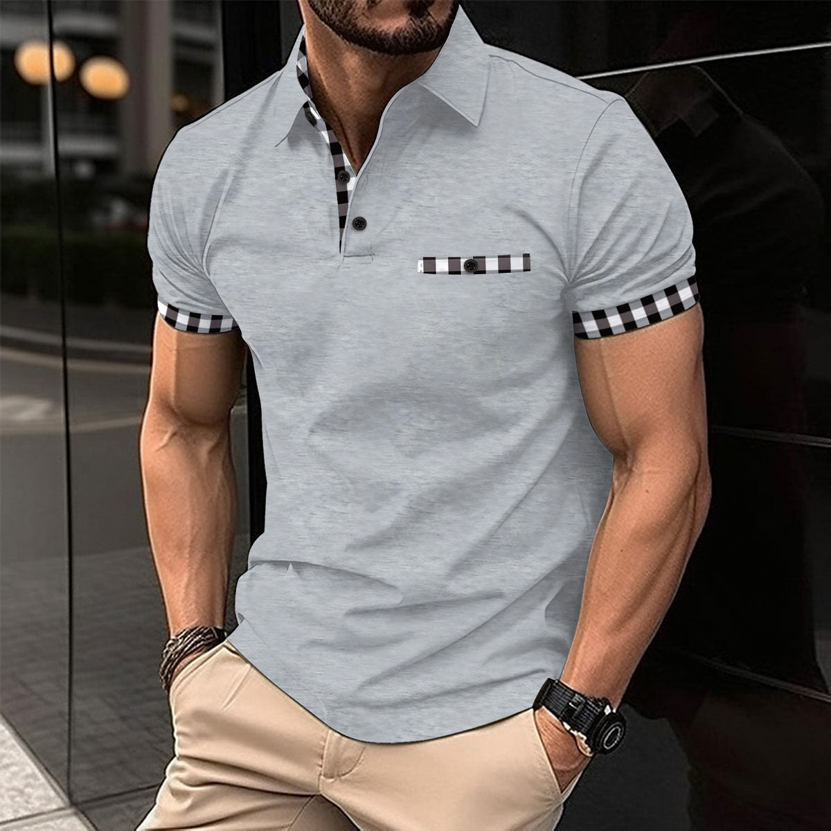 Herrer Poloshirt med stilfulde ternede detaljer og innovativ krave Stilla