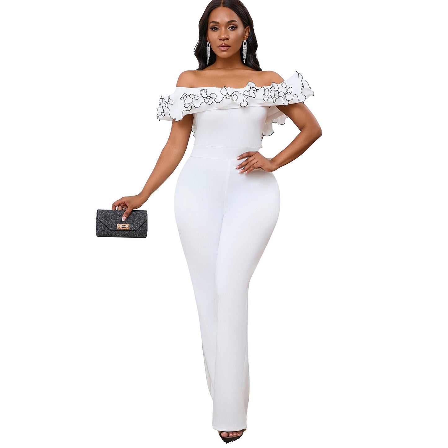 Dame Elegant Jumpsuit med raffinert Volant og bredt Ben Stilla
