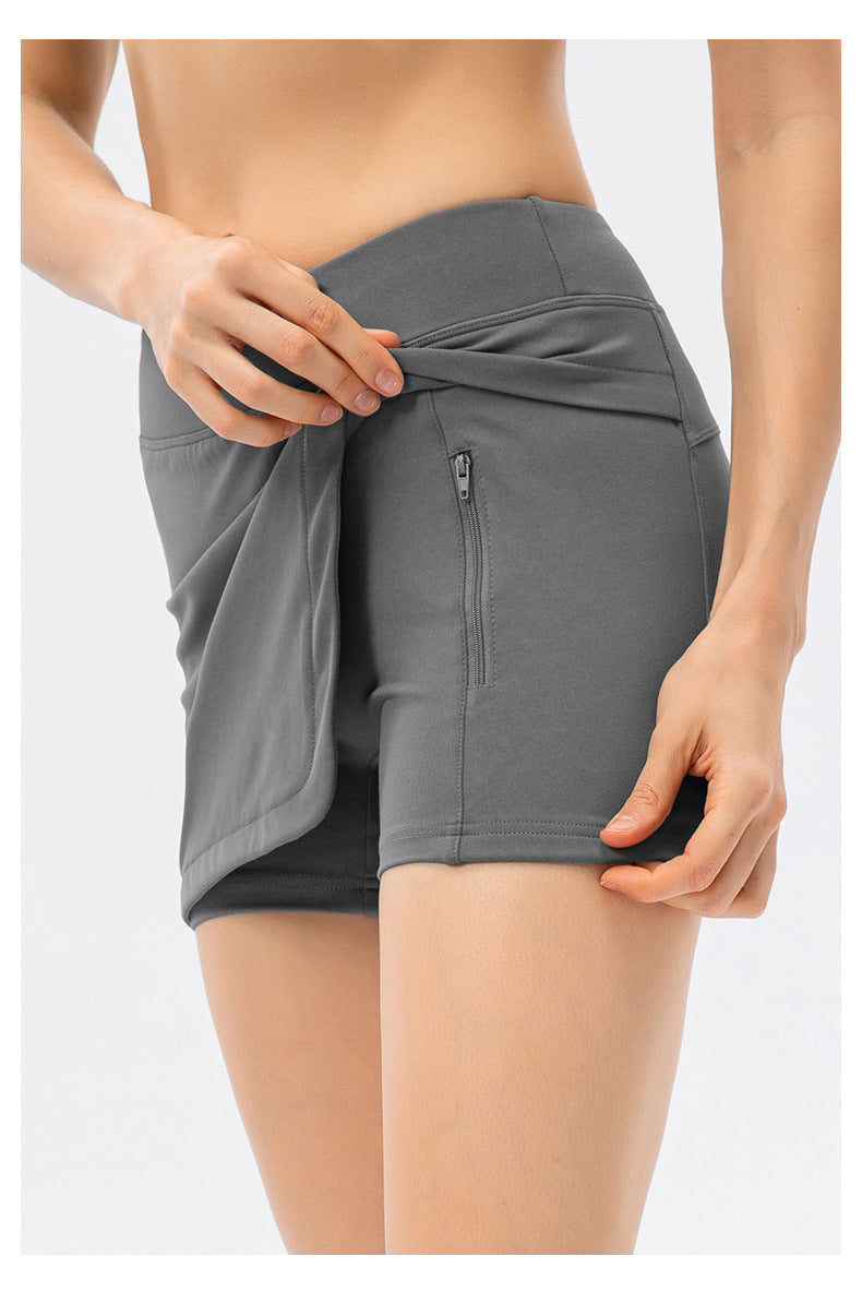 Stilla | Yoga Culottes Imitation Denim Tennis Skirt With Belted Pocket Tæt Fit, Falsk to Delt Design