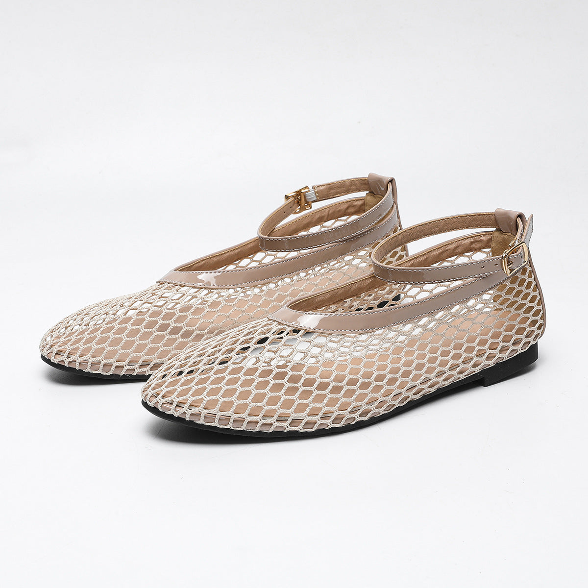 Dame Ballerinas med dekorativt netdesign og rem Stilla