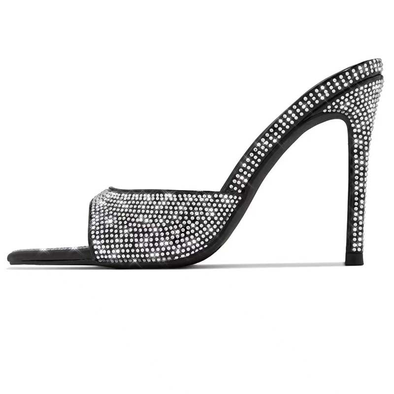 Femme Stiletto Mules med strassdekorationer Stilla