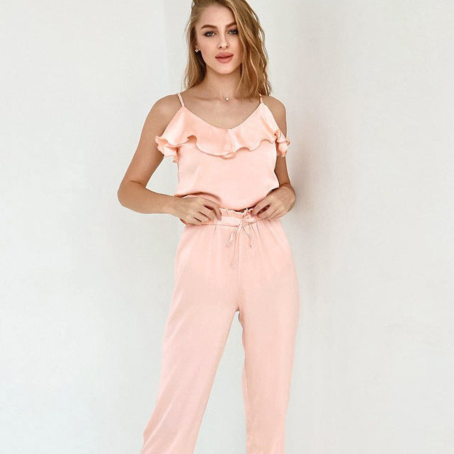 Dame elegant og luftigt Jumpsuit med flæse-detaljer Stilla