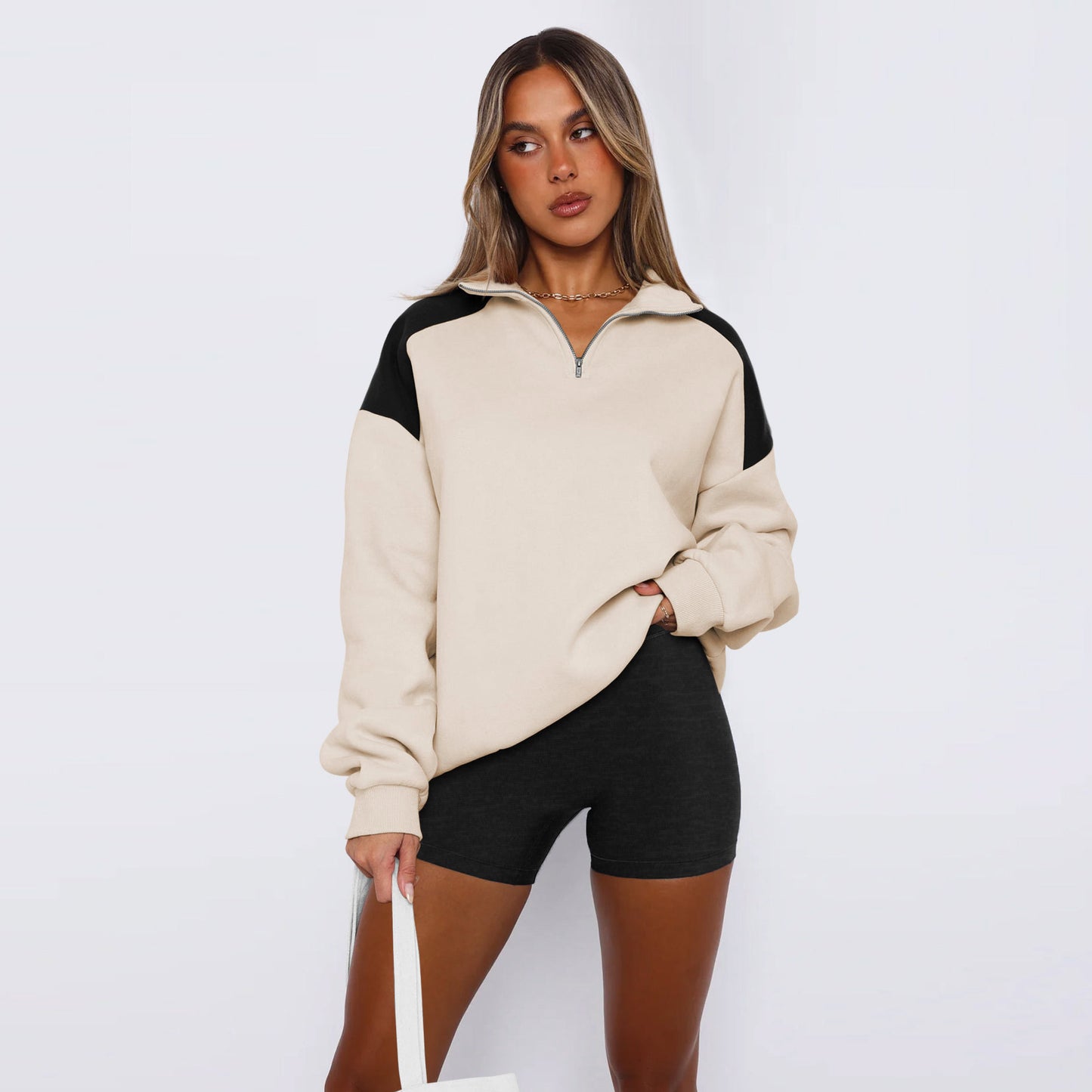 Dame Sweatshirt med moderne kvart lynlås og høj krave Stilla