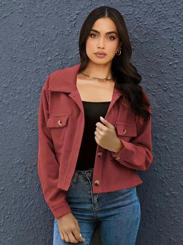 Dame elegant Cordjakke med praktiske lommer og fashionabel krave Stilla