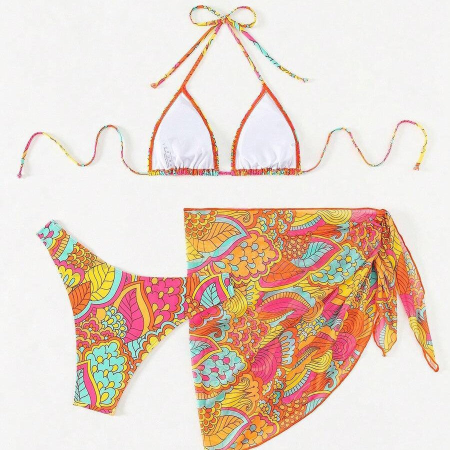 Dame Farverig Bikini-Sæt med trendy Sarong Stilla