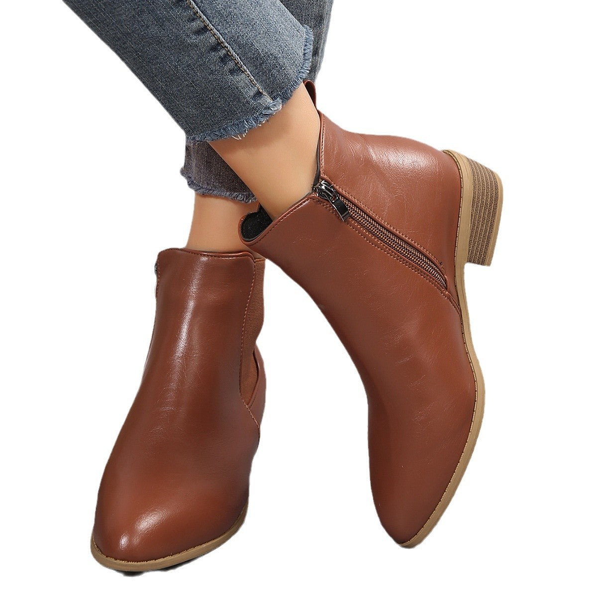 Dame ankle boots med elegant lynlås og glat overflade Stilla