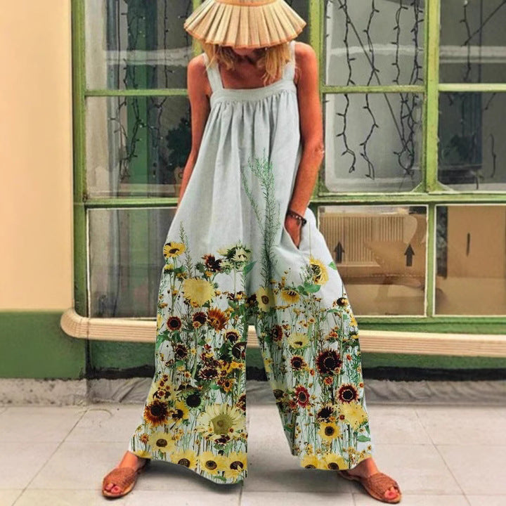 Dame luftig jumpsuit med blomsterdesign og justerbare stropper Stiila