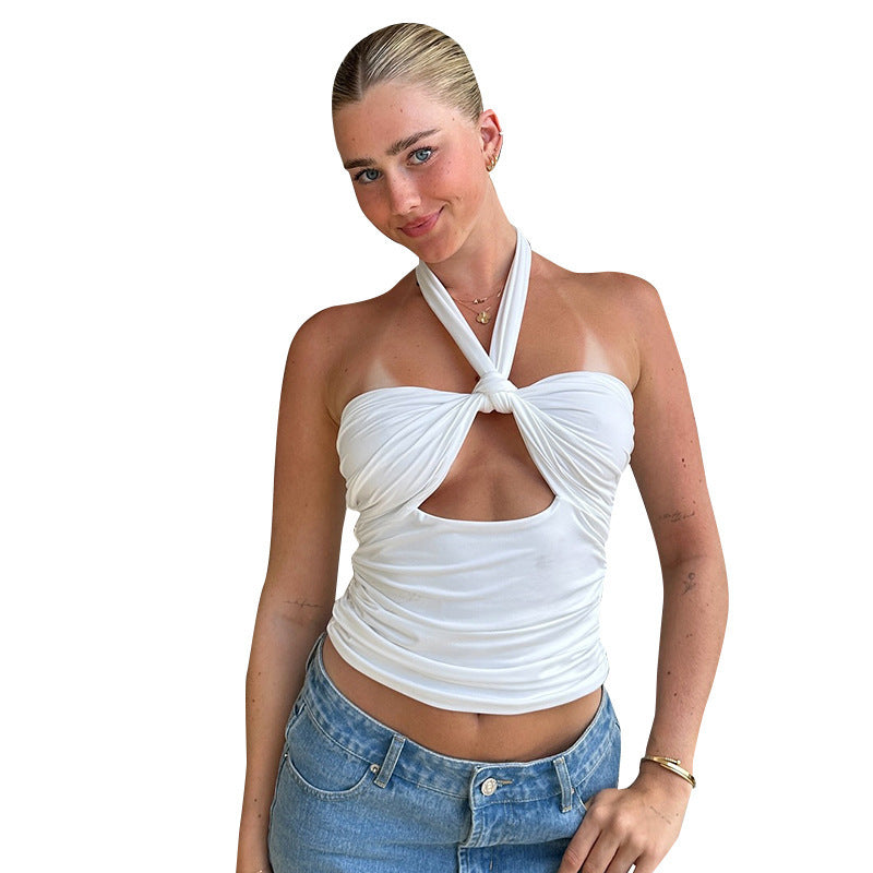 Dame cropped top med dobbelt knude og tætsiddende snit Stilla