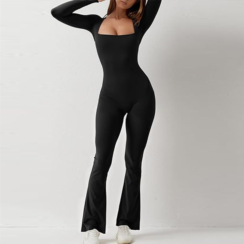 Dame Figurtilpasset Longsleeve Jumpsuit med elegant V-udskæring og bredt ben Stilla