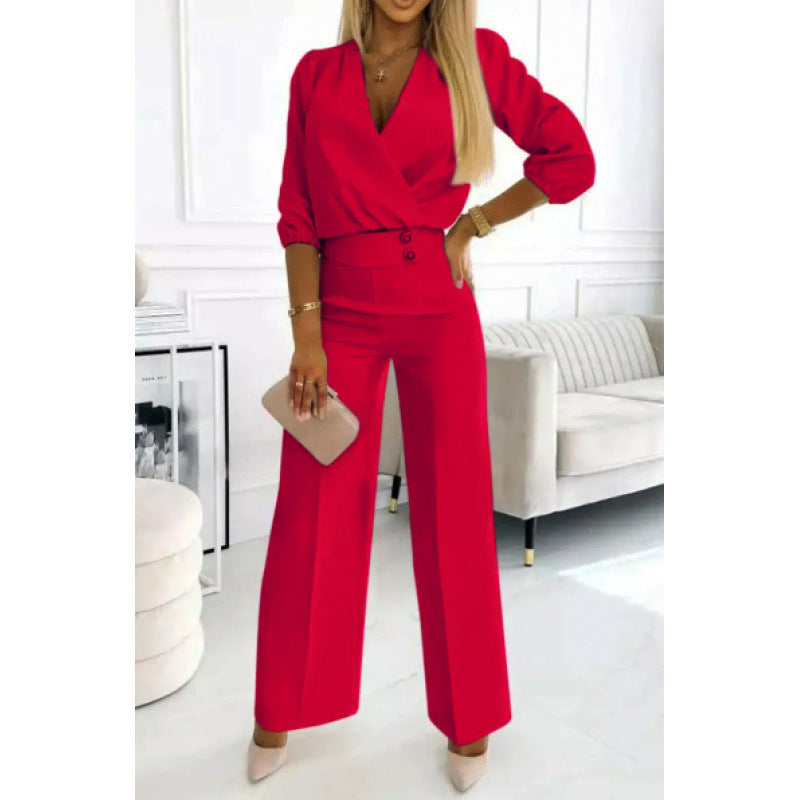 Damer elegant jumpsuit med indpaknings-overdel og bredt ben Stilla