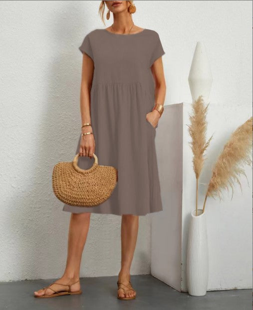 Dame afslappet midi-kjole med praktiske sidelommer og blødt bomuldsstof Stilla