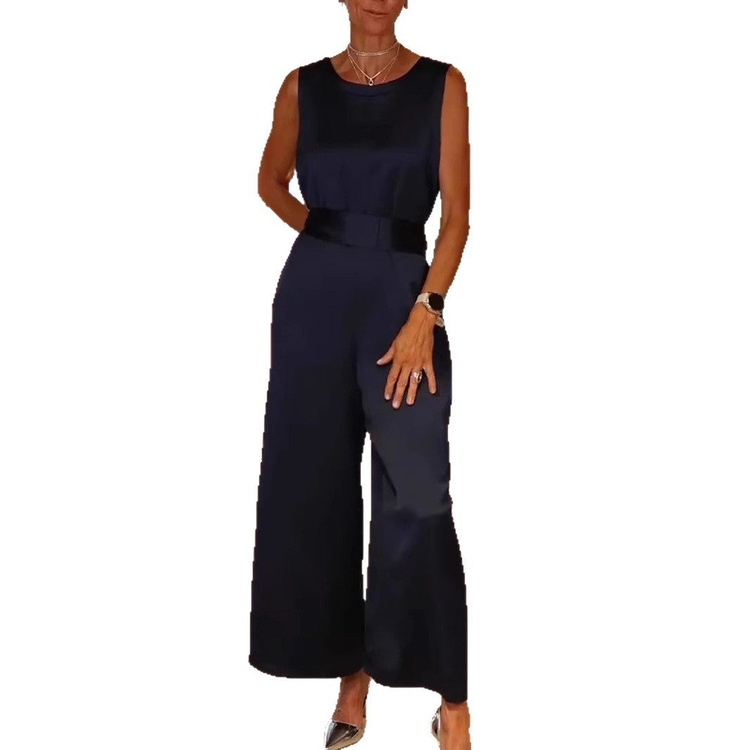 Dame Elegant Jumpsuit med bred ben og høj kvalitet satinoverflade Stilla