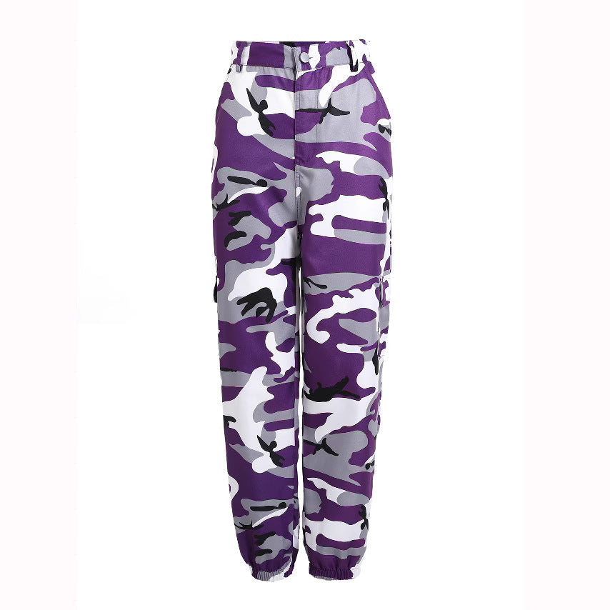 Dame cargo bukser med elastisk talje og moderne camouflage mønster Stilla