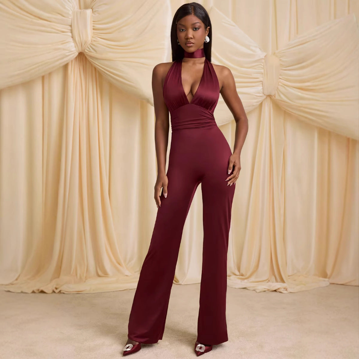 Damer Elegant Jumpsuit med dyb V-udskæring og omslagdesign Stilla