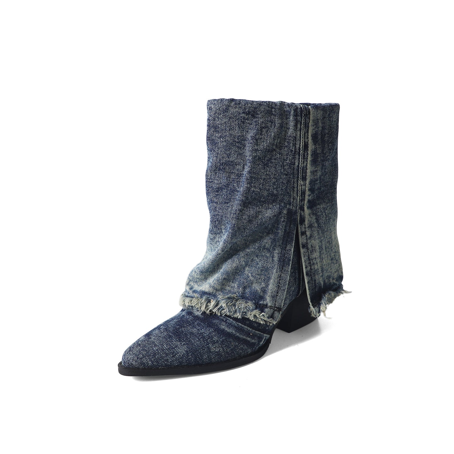 Femme Chic Denim Ankelstøvler med frynset kantdetalje Stilla
