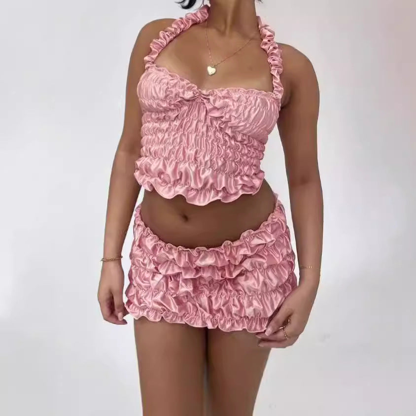 Dame aftenkjole med forførende ruffles design og dyb rygudskæring Stilla