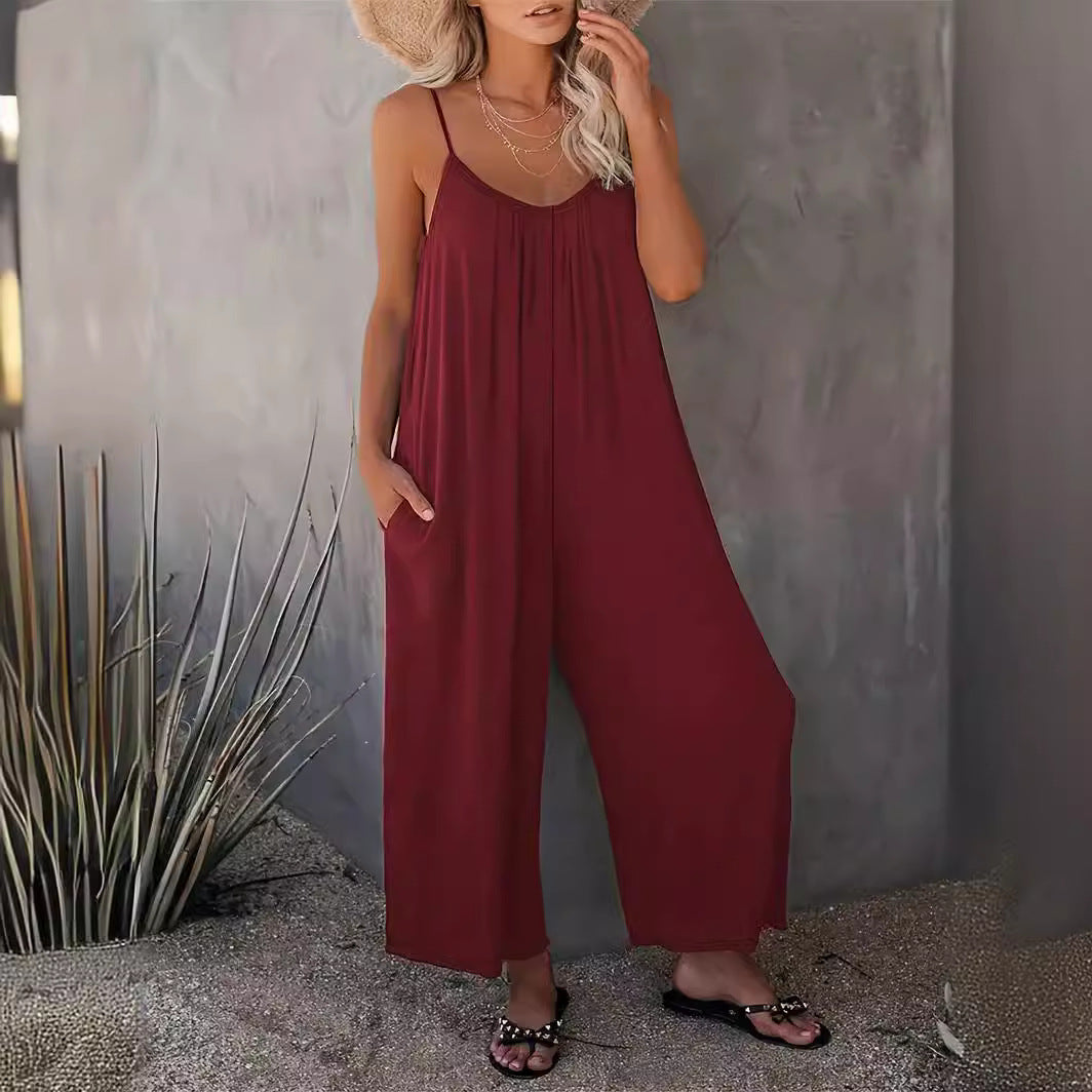 Kvinders afslappet bredt skåret jumpsuit med lommer Stilla