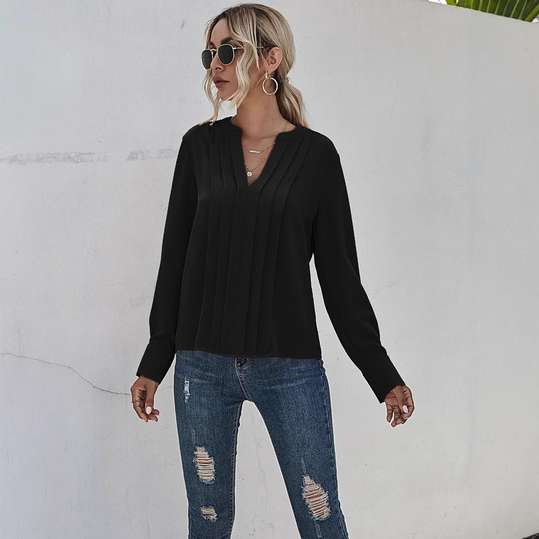 Dame elegante bluser med plissé Stilla