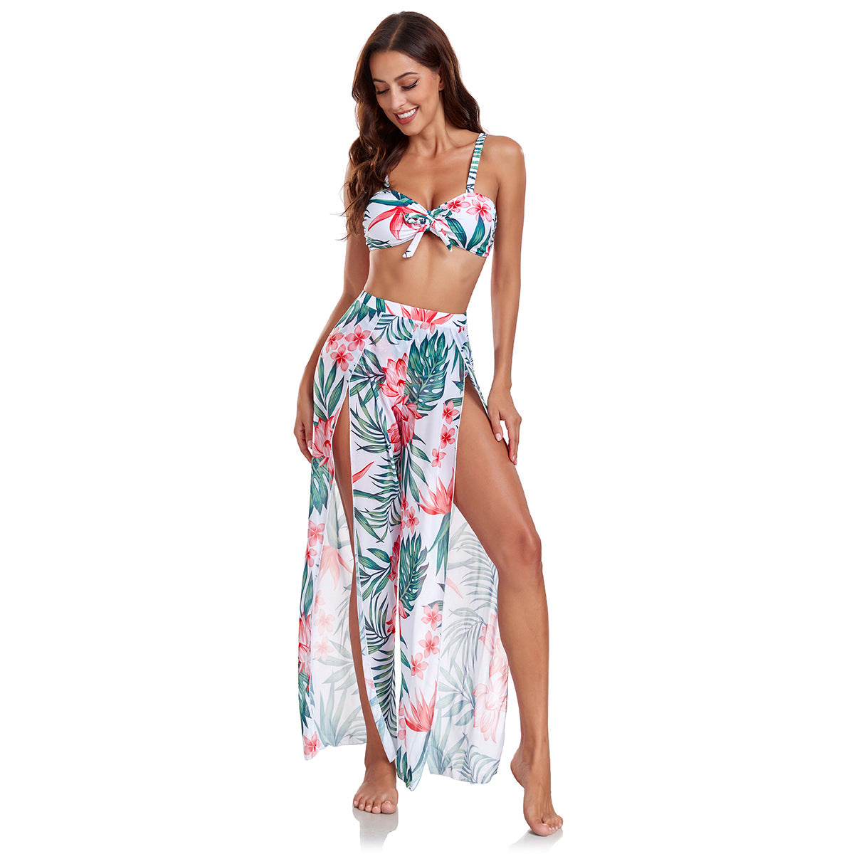 Dame Bikini-sæt med elegant indpakningsskørt og blomsterdesign Stilla