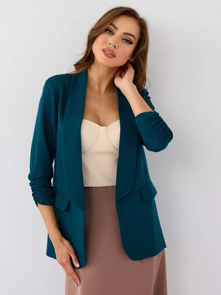 Dame elegant blazer med raffinerede ruffles detaljer og smal snit Stilla