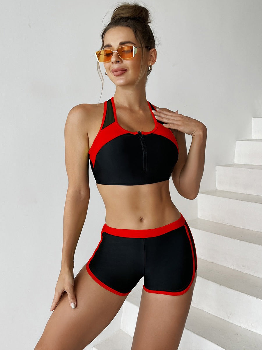 Dame Sporty Bikini-sæt med højfunktionel top og shorts Stilla