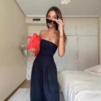 Dame elegant jumpsuit med smal overdel og bredt ben Stilla