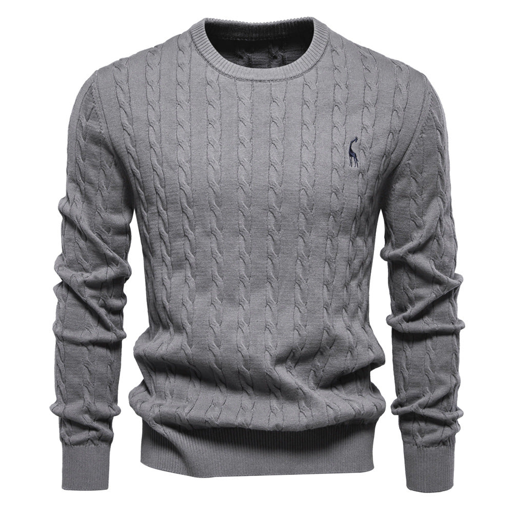 Herrer strikpullover med trendy fletstrik-optik og rund halsudskæring Stilla