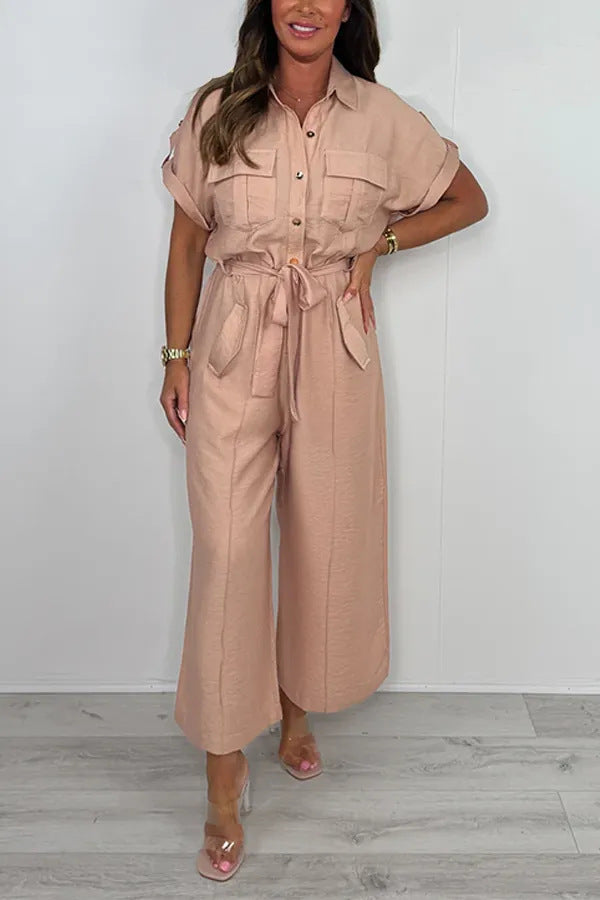 Dame bomulds jumpsuit med smart krave og praktiske lommer Stilla