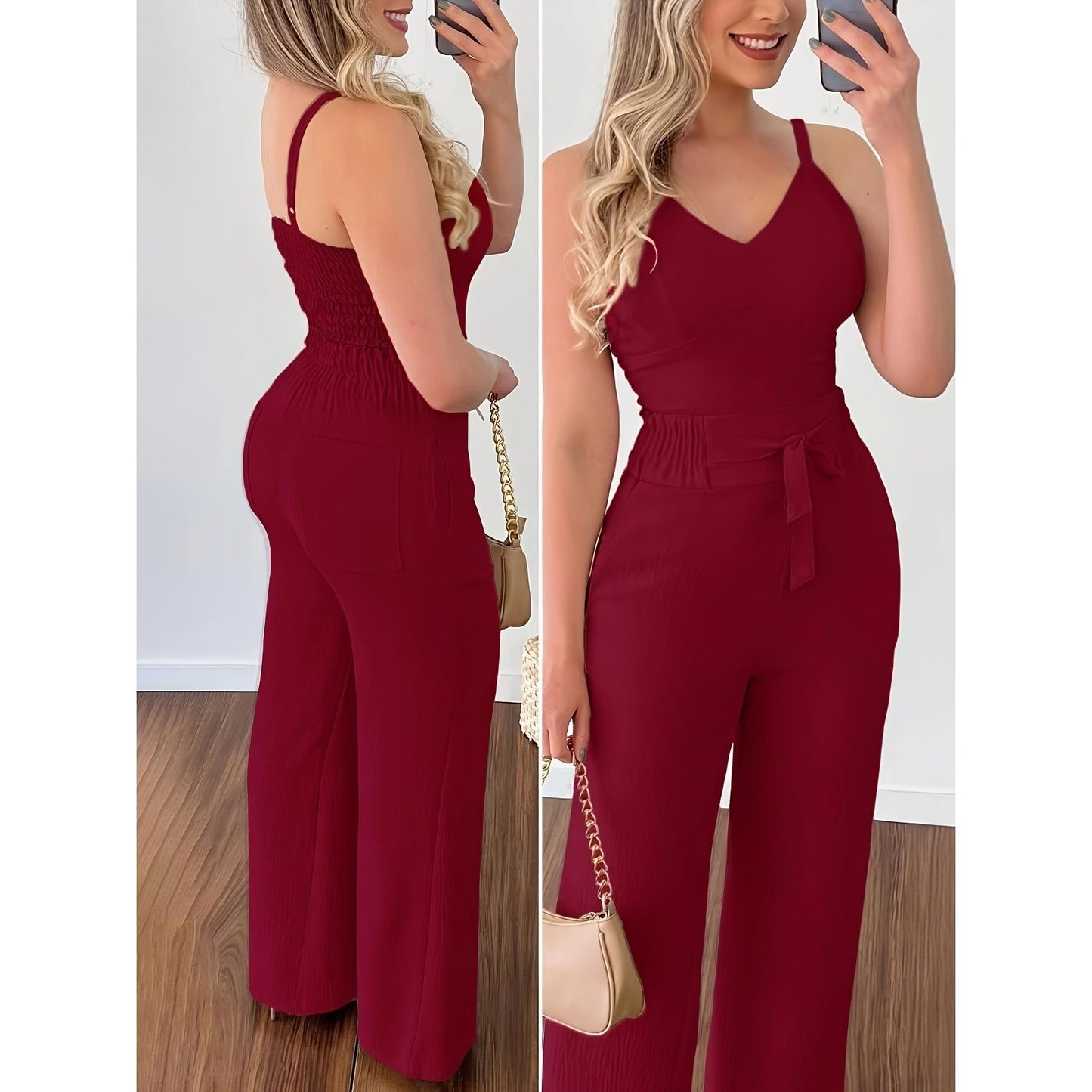 Dame jumpsuit med justerbare stropper og elegant taljebånd Stilla