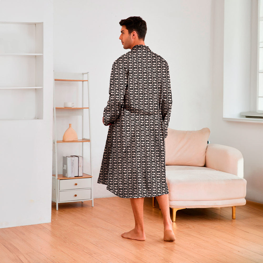 Herren Kimono-Robe med moderne geometrisk mønster og praktisk bælte Stilla