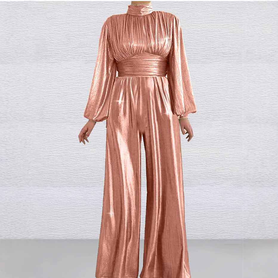 Dame Glamourøs Jumpsuit med Ballonærmer og Høj Krave Stilla