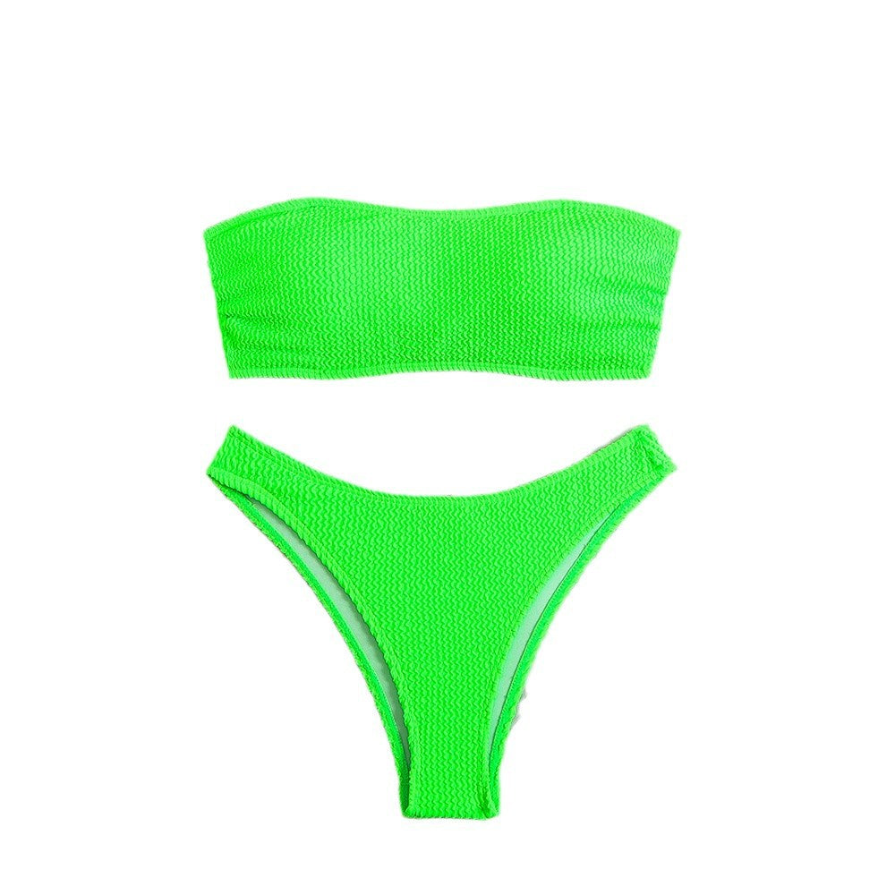 Dame Bandeau Bikini med struktureret stof og høj benudskæring Stilla