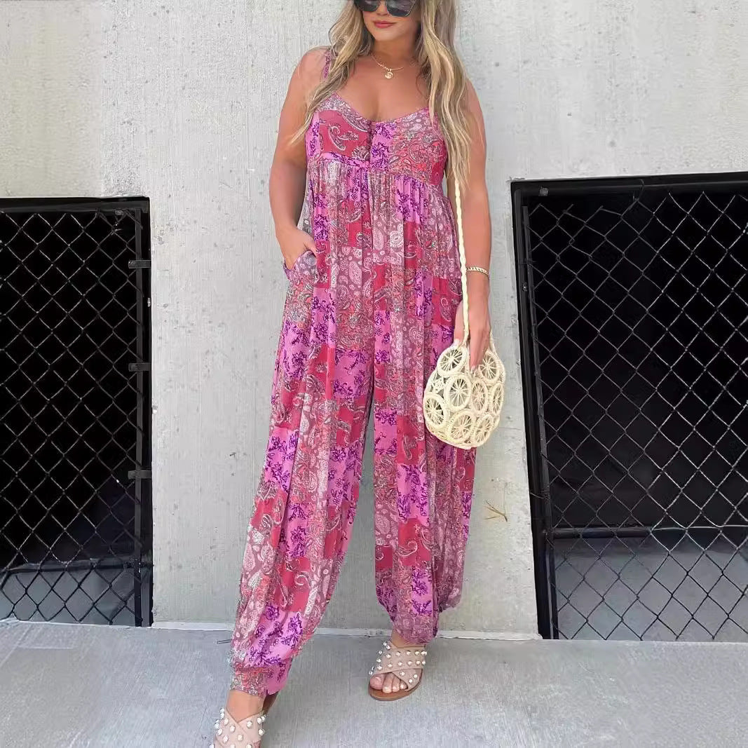 Dame luftig Boho- jumpsuit med elastisk fald og praktiske lommer Stilla