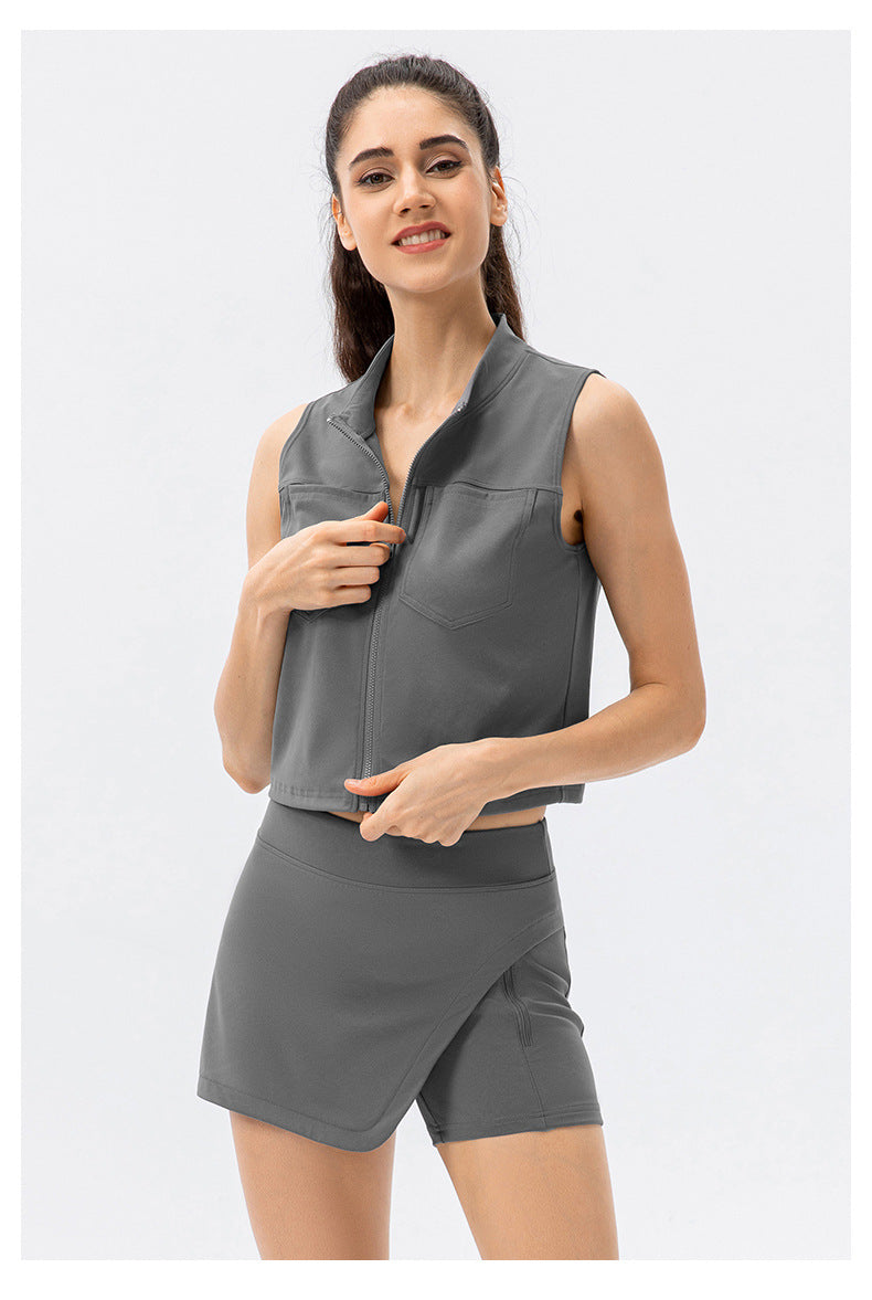Stilla | Yoga Culottes Imitation Denim Tennis Skirt With Belted Pocket Tæt Fit, Falsk to Delt Design