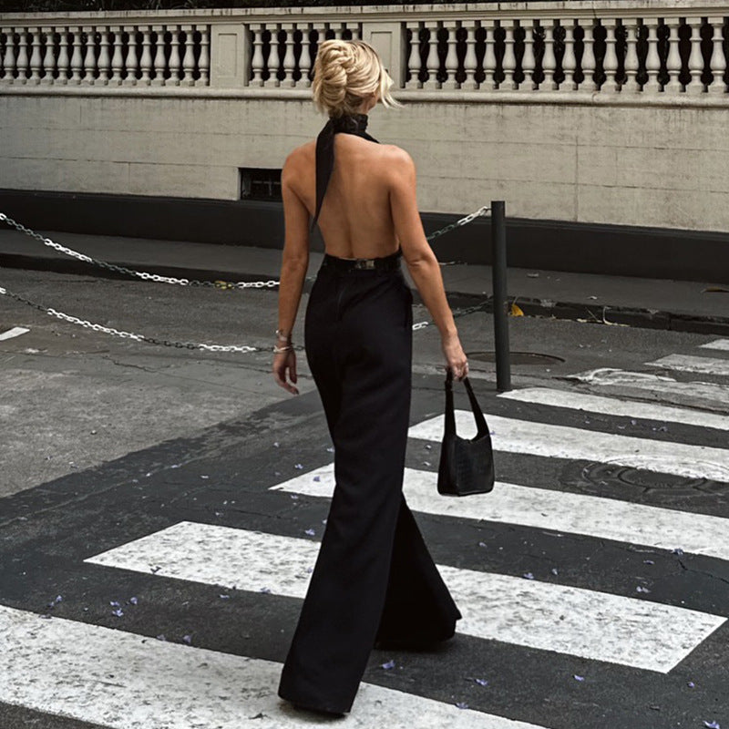 Dame Elegant Halter-Jumpsuit med dyb V-udskæring og sidelukning Stilla