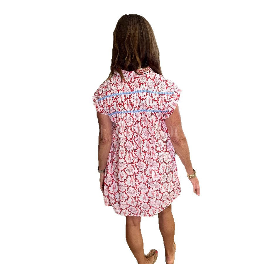 Dame afslappet strandkjole med blomsterdesign og knapfrit design Stilla